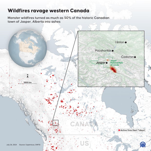Map - Wildfires ravage western Canada