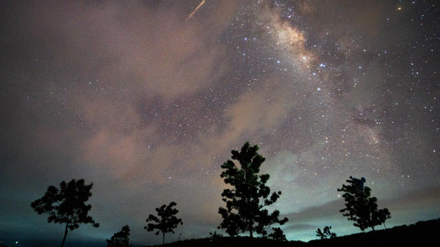 Eta Aquarids Meteor Shower Appears In The Night Sky. 