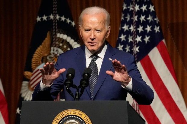 President Biden speaks at an event commemorating the 60th anniversary of the Civil Rights Act on Monday, July 29, 2024, at the LBJ Presidential Library in Austin, Texas.