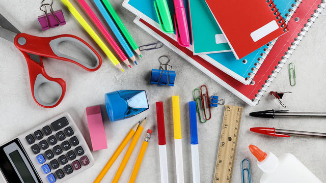 Assortment of School Supplies on a Table 
