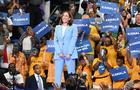 Vice President Kamala Harris greets the crowd during her presidential campaign rally in Atlanta on July 30, 2024. 