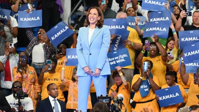Vice President Kamala Harris greets the crowd during her presidential campaign rally in Atlanta on July 30, 2024. 