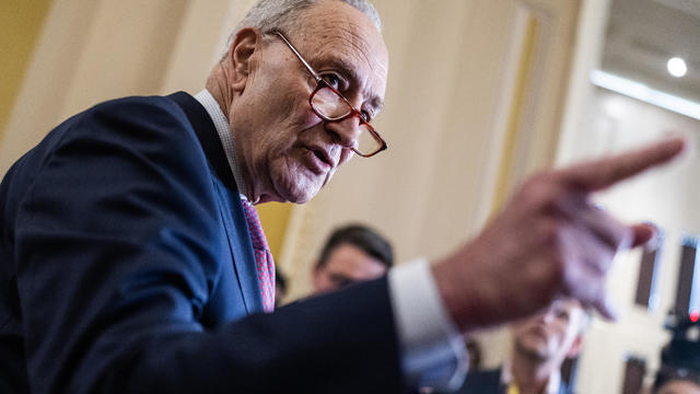 Senate Majority Leader Chuck Schumer fields questions about the candidacy of President Biden after the senate luncheons in the U.S. Capitol on Tuesday, July 9, 2024. 