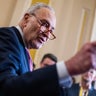 Senate Majority Leader Chuck Schumer fields questions about the candidacy of President Biden after the senate luncheons in the U.S. Capitol on Tuesday, July 9, 2024. 