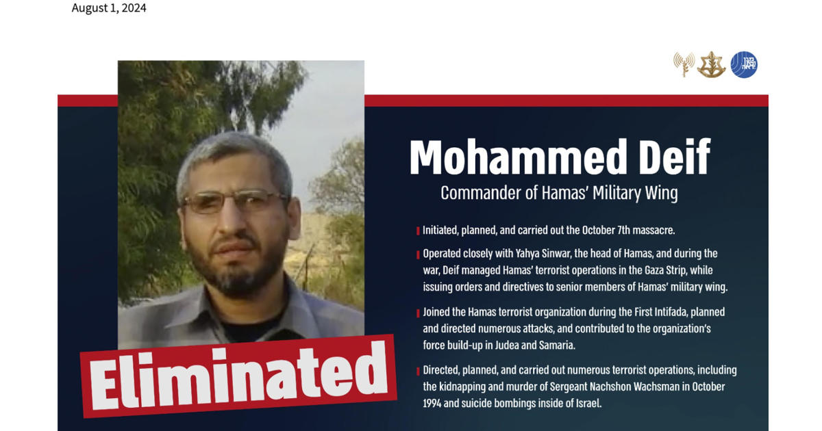 Israel says Hamas military chief Mohammed Deif killed in Gaza before assassinations of Hamas, Hezbollah bosses