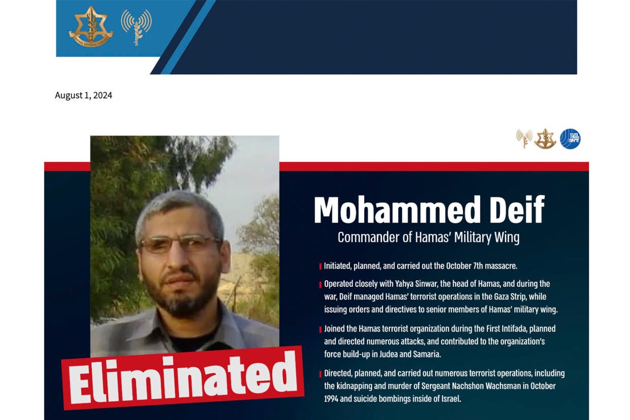 Israel Says Hamas Military Chief Mohammed Deif Killed In Gaza Before ...