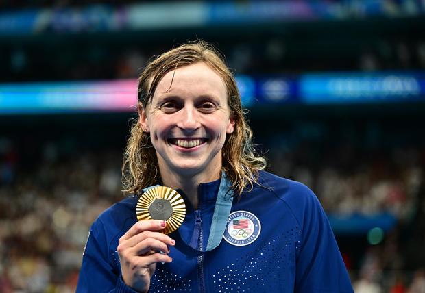 Katie Ledecky with a gold medal at the 2024 Olympics 