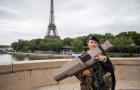 A member of Operation Sentinelle is seen on guard at the 