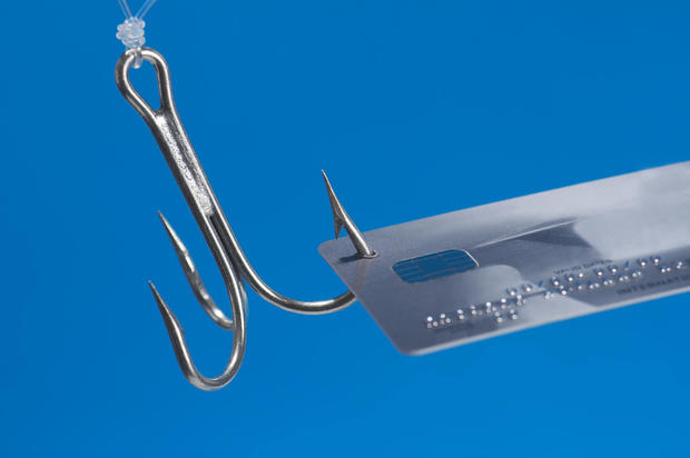 credit card caught in fishing hook 