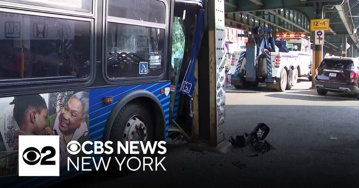 MTA bus driver pulled from duty after crash into subway pillar - CBS ...
