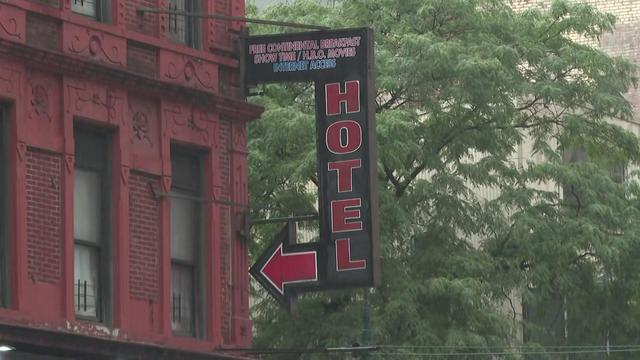 A hotel sign outside a New York City building. 