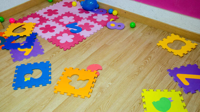 foam puzzle on the ground of the classroom back to school 