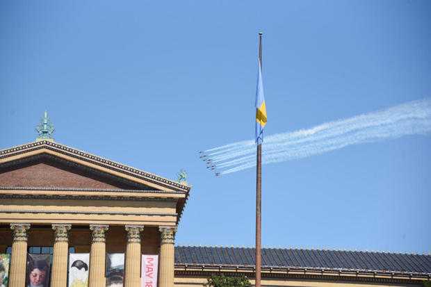 Italian fighter jets fly over Philadelphia 