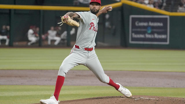 Cristopher Sánchez throws a pitch in a game against the Arizona Diamondbacks in Phoenix 