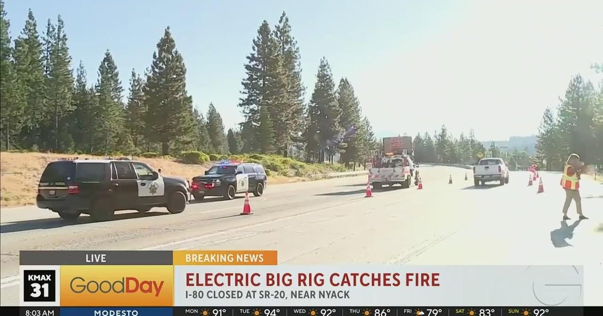 Electric big rig catches fire on I-80