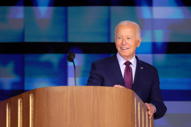 President Biden does a stage check before the start of the Democratic National Convention 