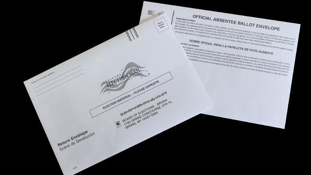 In this photo illustration an absentee mail-in ballot for the 2020 general election sent by the Board of Election in The Bronx. 