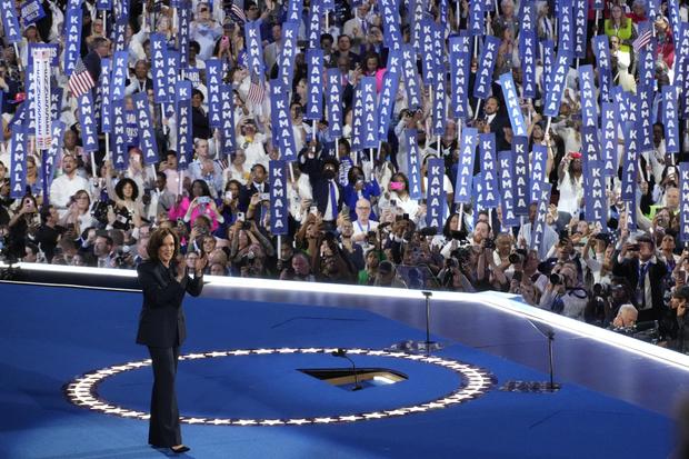 Vice President Kamala Harris speaks during the Democratic National Convention  on Thursday, Aug. 22, 2024, in Chicago. 