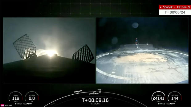A camera mounted on the Falcon 9 first stage captured a view of the droneship A Shortfall of Gravitas a few moments before touchdown.
