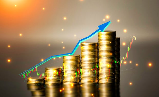 gold money coin background are laid in graph.Business success concept wealth stock investment.Business in the digital age.Digital transformation for next generation technology. concept saving money.
