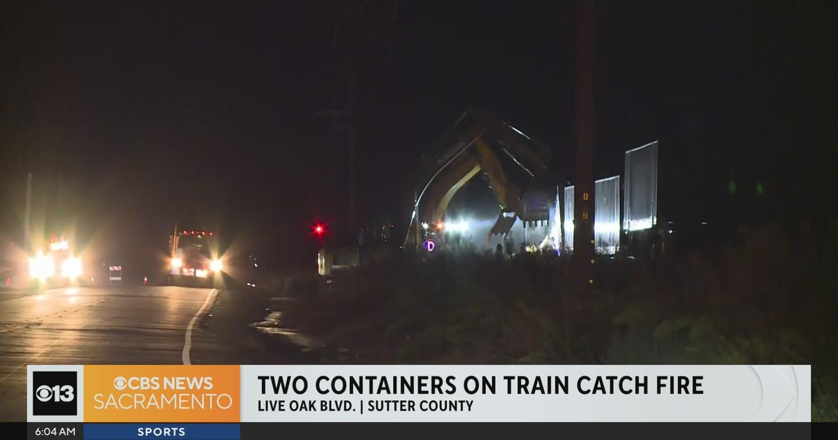 2 containers on train catch fire in Sutter County
