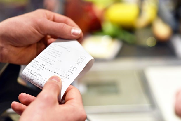 receipt after payment in the supermarket 