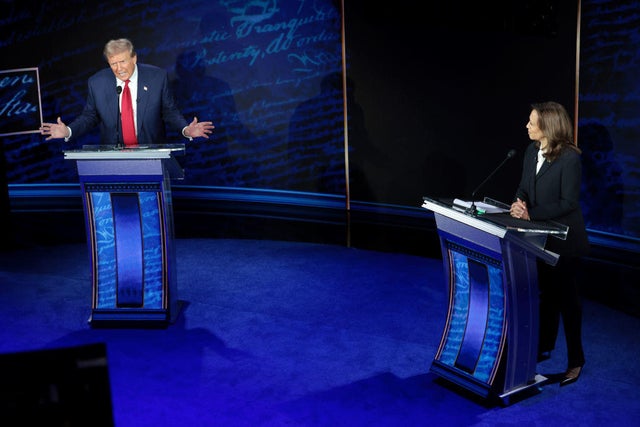 Former President Donald Trump and Vice President Kamala Harris debate for the first time at the National Constitution Center on Sept. 10, 2024, in Philadelphia. 