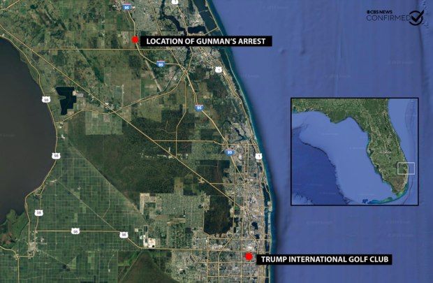 Map of Florida golf course and site of suspect's arrest 