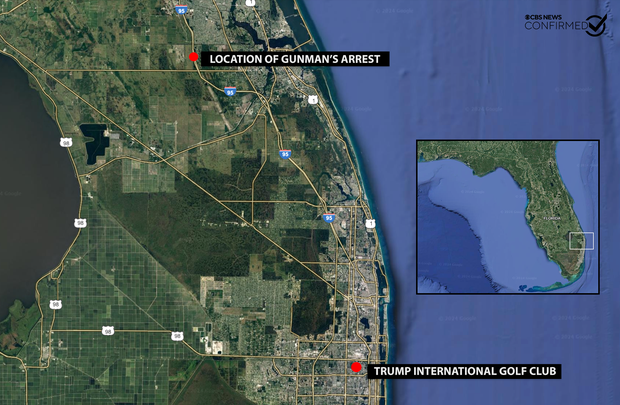 Map of Florida golf course and site of suspect's arrest
