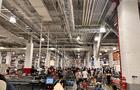 Crowded busy Costco checkout and food court area, Queens, New York 