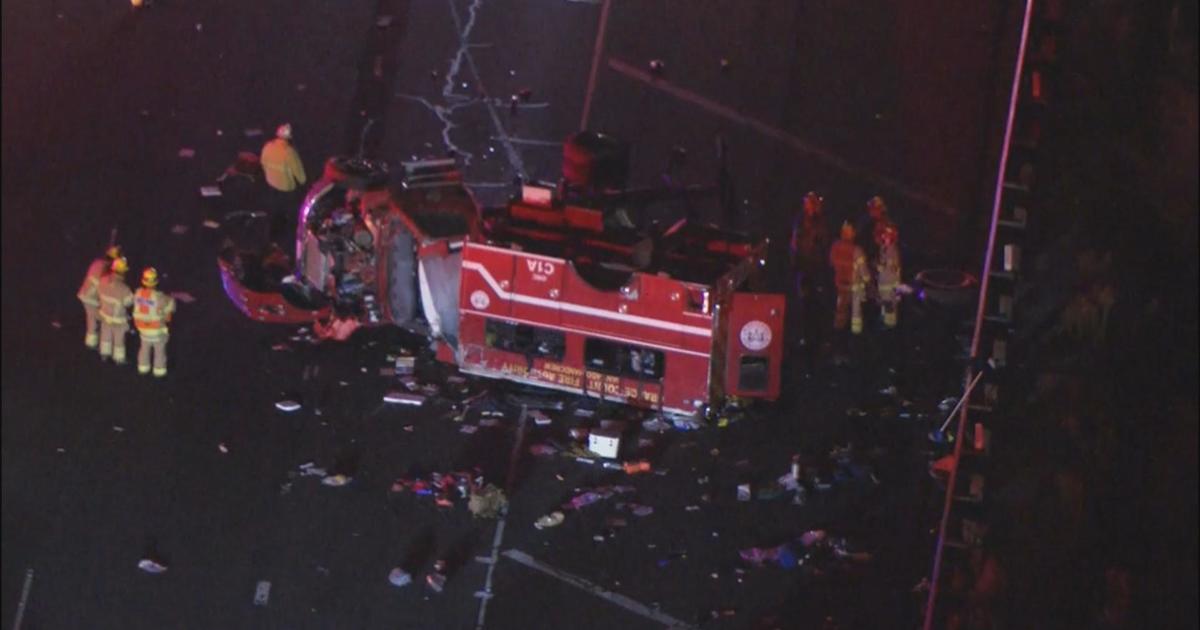 8 firefighters injured when fire truck rolls over on Southern California highway