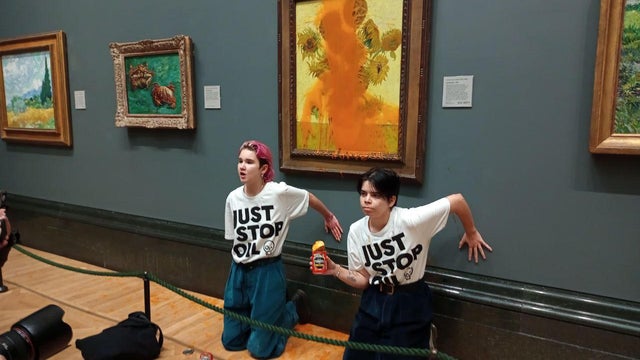 Climate protesters demonstrate at the National Gallery in London