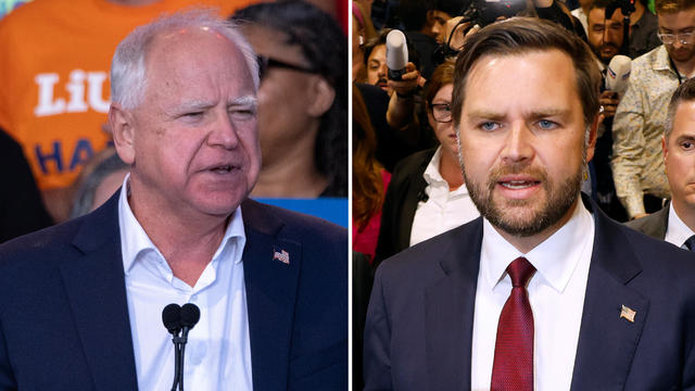 Photos of JD Vance and Tim Walz 