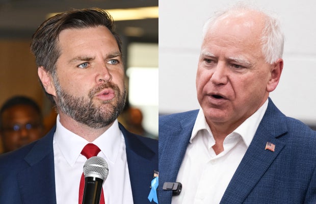 Photos of JD Vance and Tim Walz