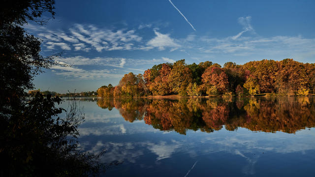 Scenic view of lake against sky during autumn,Langhorne,Pennsylvania,United States,USA 