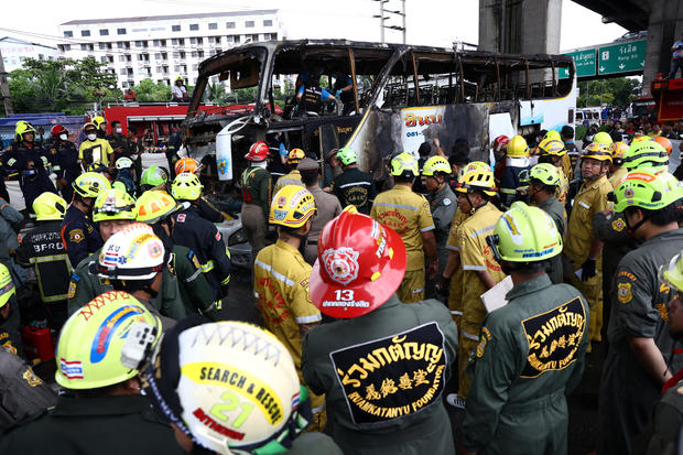 Rescue efforts after bus burns carrying teachers and students on outskirts of Bangkok 