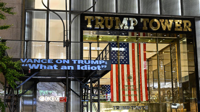 The Democratic National Committee Projects Messages On Trump Tower On The Eve Of The Vice Presidential Debate 