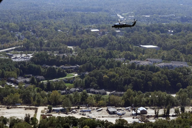 Marine One, with President Biden on board, flies around areas impacted by Hurricane Helene over Asheville, North Carolina, on Wednesday, Oct. 2, 2024. 