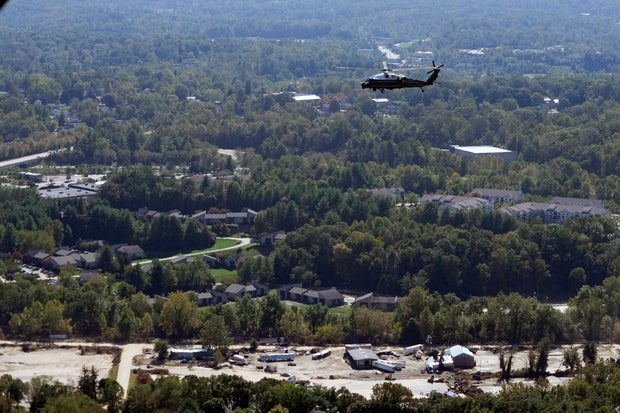 Marine One, with President Biden on board, flies around areas impacted by Hurricane Helene over Asheville, North Carolina, on Wednesday, Oct. 2, 2024.