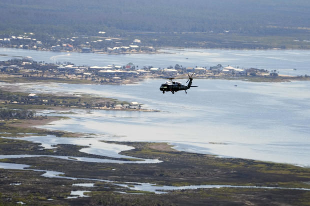 Marine One, with President Biden on board, flies around areas impacted by Hurricane Helene near Perry, Florida, Thursday, Oct. 3, 2024. 