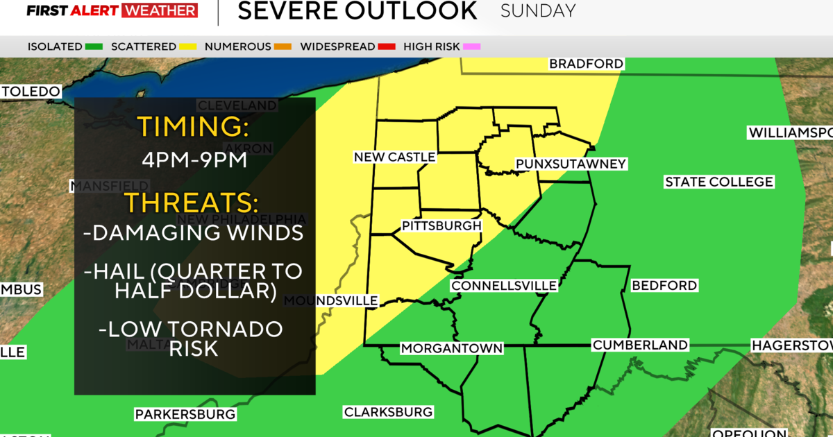 Severe storms will move through the Pittsburgh area toward the end of the weekend