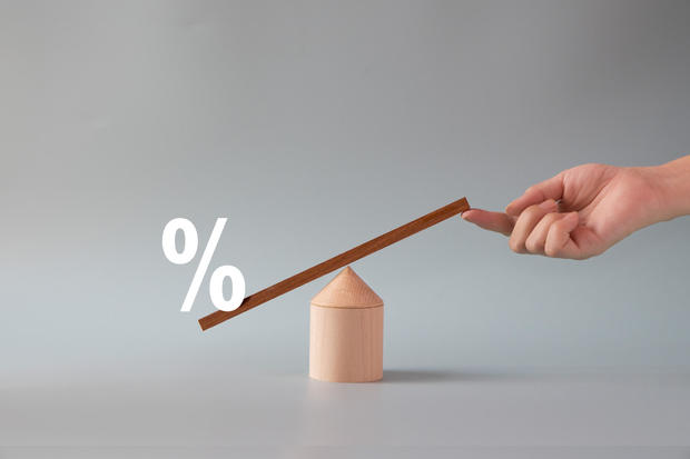 Conceptual finance or business growth trend still life with balance scale. Stock photo. 