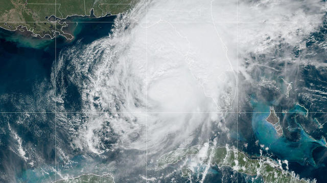 Hurricane Milton is seen approaching Florida from the Gulf of Mexico in a satellite image captured at 12:50 p.m. EDT, Oct. 9, 2024. 