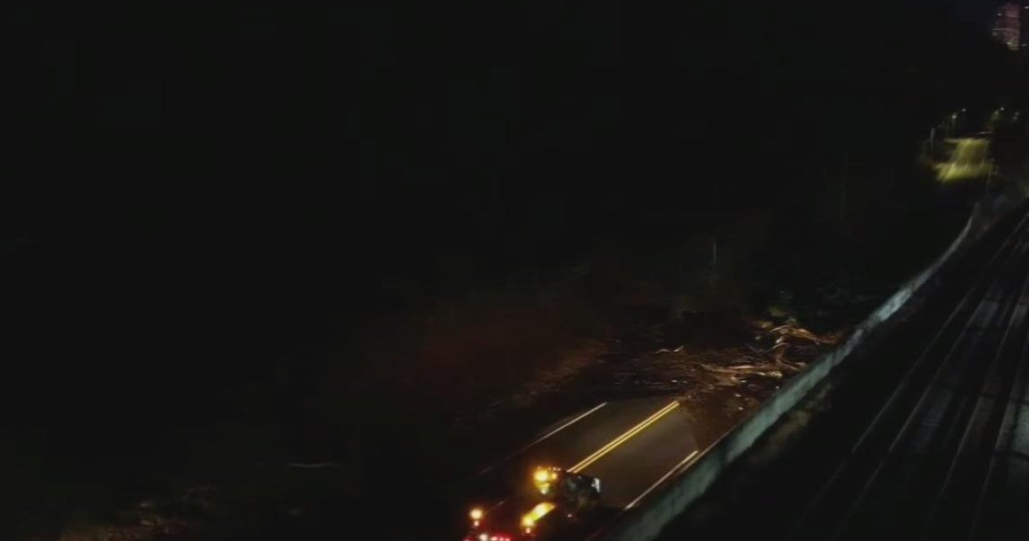 Water main break causes landslide onto East Busway - CBS Pittsburgh