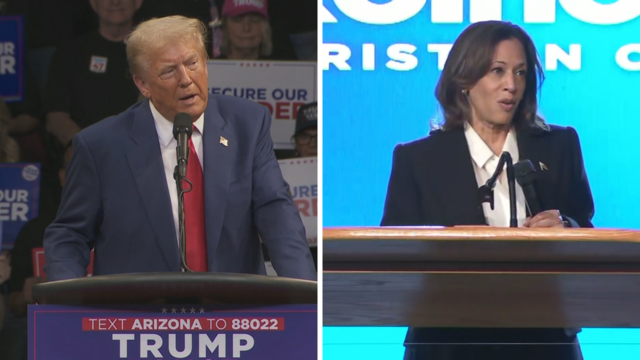 Donald Trump and Kamala Harris campaigning in Pennsylvania Monday 