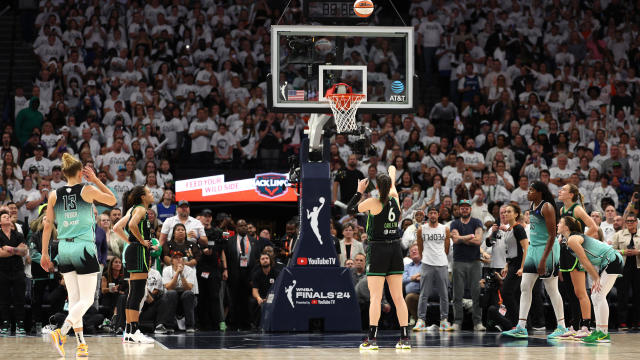 Bridget Carleton #6 of the Minnesota Lynx makes two free throws to give Minnesota the lead with two seconds remaining in the fourth quarter against the New York Liberty in Game Four of the WNBA Finals at Target Center on October 18, 2024 in Minneapolis, Minnesota. 