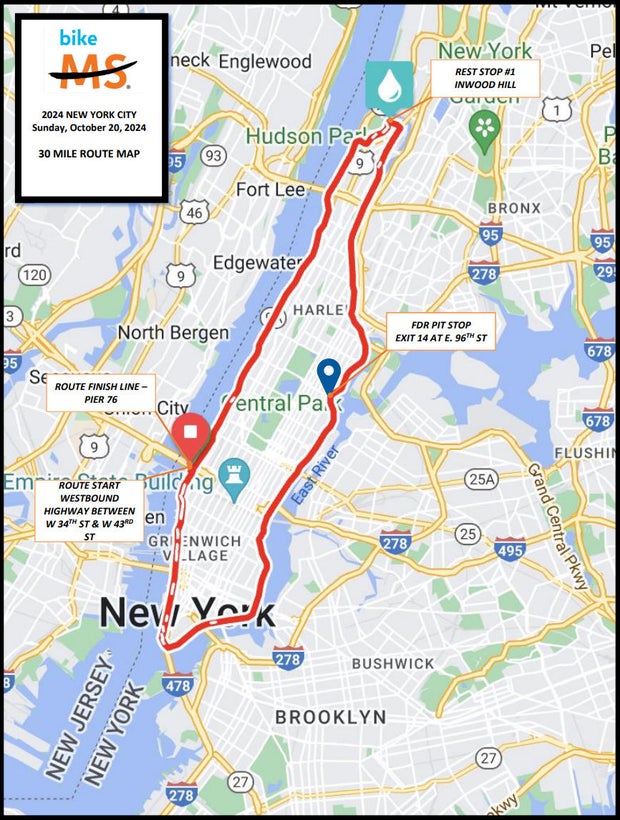 Bike MS: New York City 2024 30-mile route map