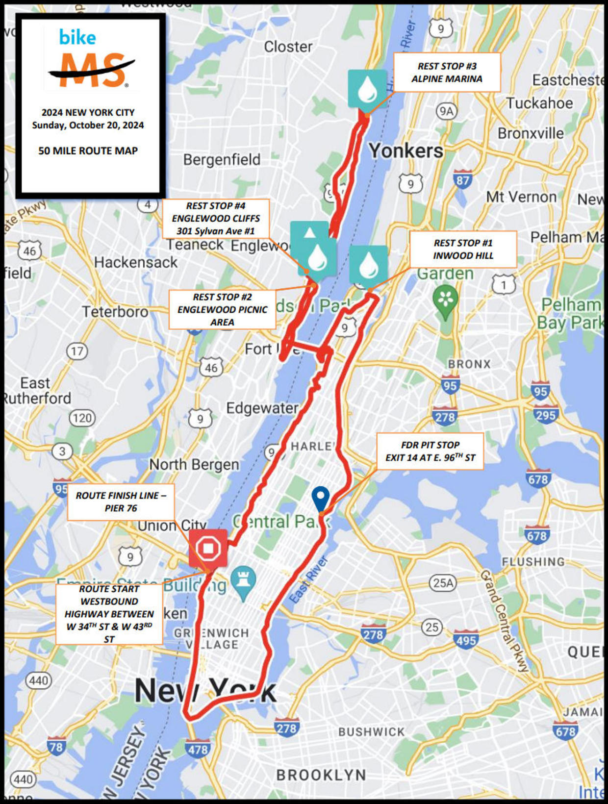 Bike MS 2024 will shut down streets on Manhattan's West Side this