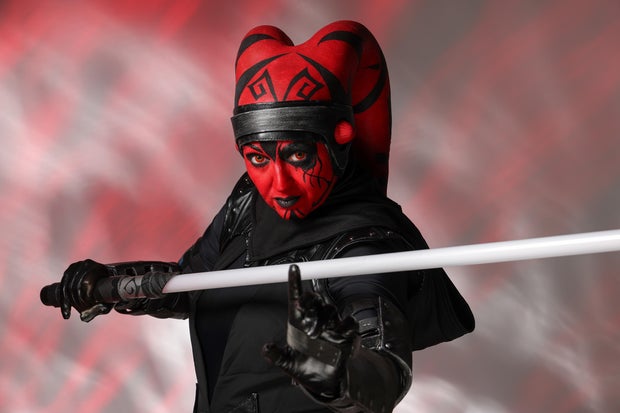 A cosplayer dressed as the character Darth Talon poses for a photo during New York Comic Con at Jacob Javis Center on October 18, 2024 in New York City.