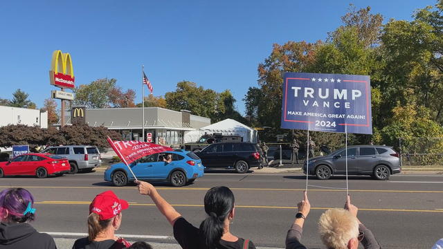 Crowds outside a McDonald's in Bucks County ahead of former President Trump's arrival 